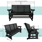 Patio Glider with Cup Holders, High Roll Back and Deep Contoured Seat, Heavy Duty 800 Lb (Black, 3-Seater)
