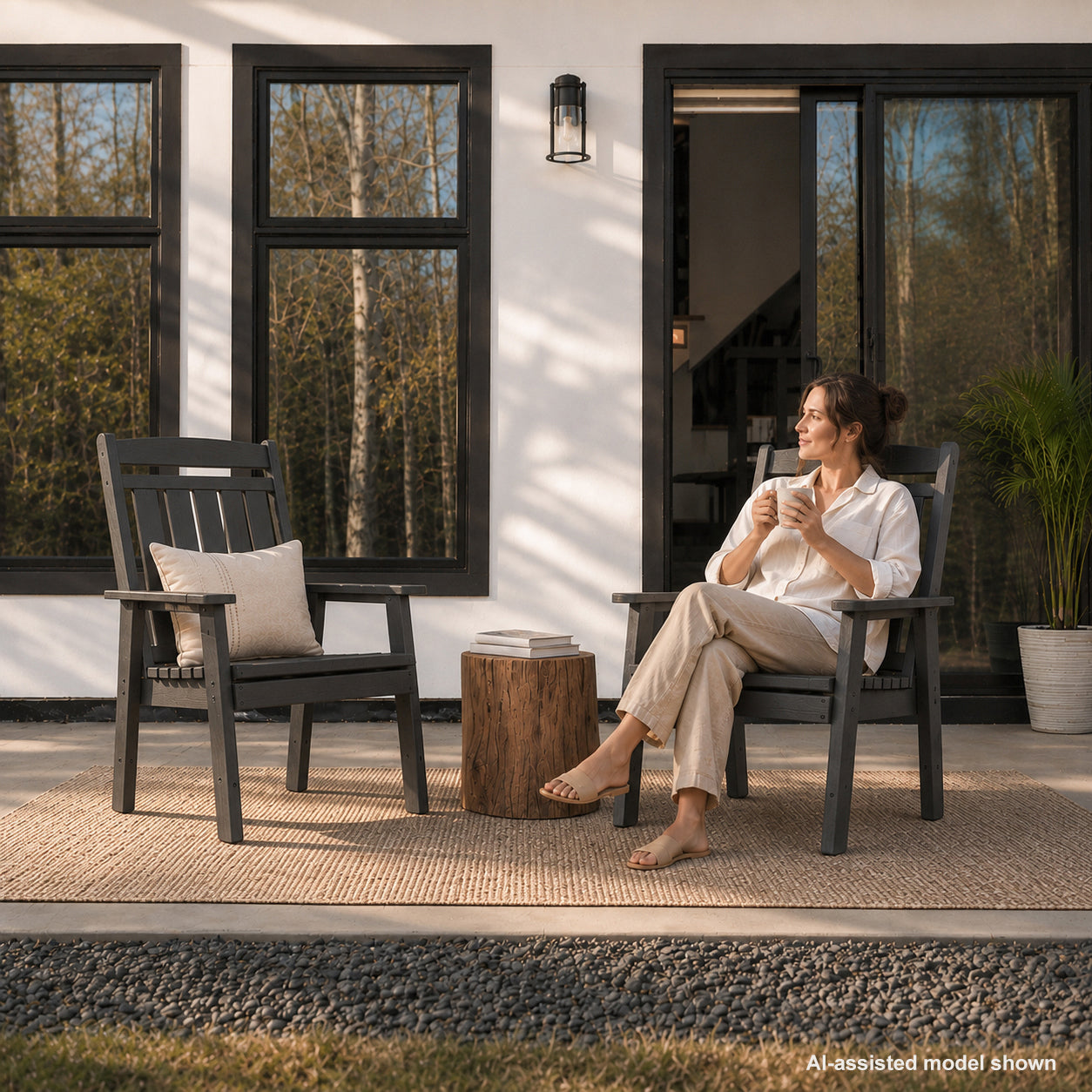 HDPE Patio Dining Chair, Slat Back, Weather Resistant, for Outdoor, Garden, Yard (2 Piece - Chair)