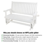 HIPS Patio Glider with Cup Holders, Durable Poly Lumber Material, All-Weather Resistant, High Backrest and Deep Contoured Seat, Heavy Duty 900 LB, for Outdoor, Porch, Patio (Ivory White, 3-Seat)