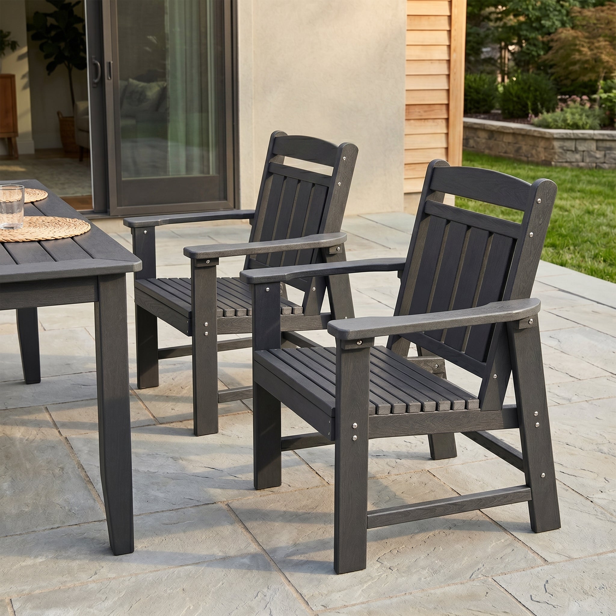 HDPE Patio Dining Chair, Slat Back, Weather Resistant, for Outdoor, Garden, Yard (2 Piece - Chair)