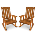 Wooden Patio Rocking Chair with Comfortable Backrest Inclination, High Backrest and Deep Contoured Seat, Solid Fir Wood, Heavy Duty 600 LBS (Natural, 2 Pieces)
