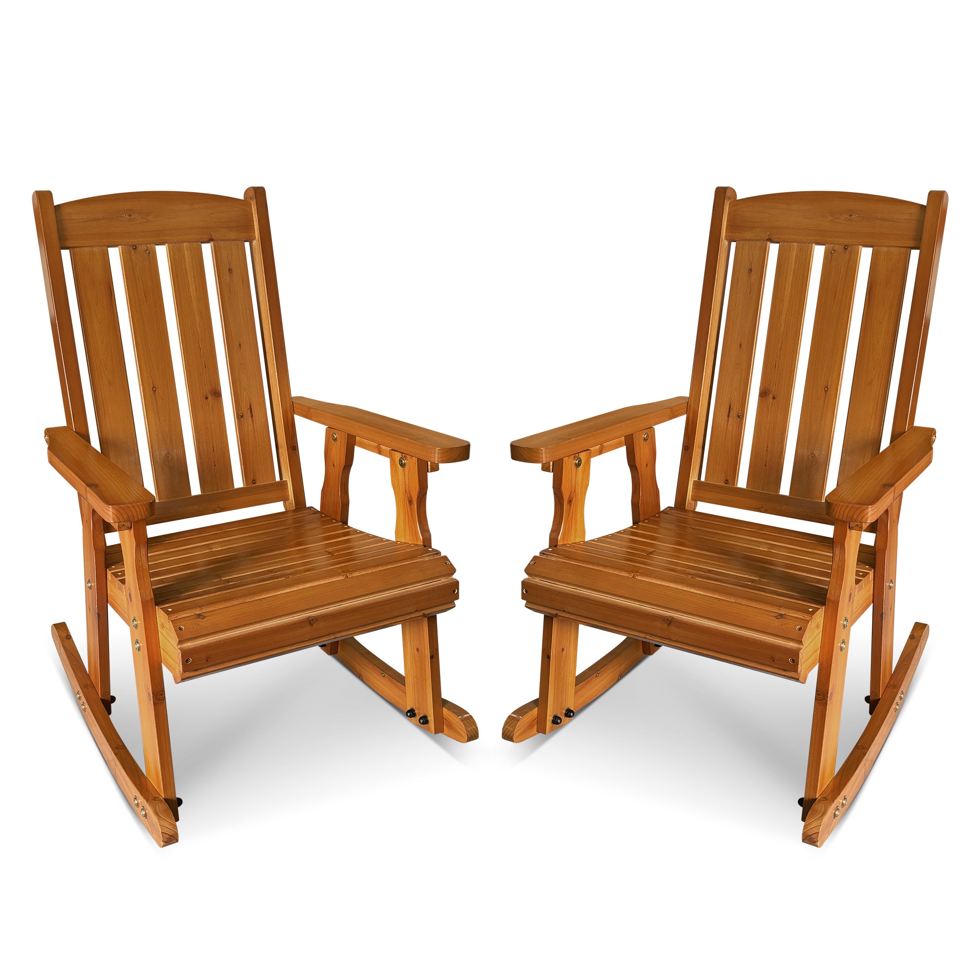 Wooden Patio Rocking Chair with Comfortable Backrest Inclination, High Backrest and Deep Contoured Seat, Solid Fir Wood, Heavy Duty 600 LBS (Natural, 2 Pieces)