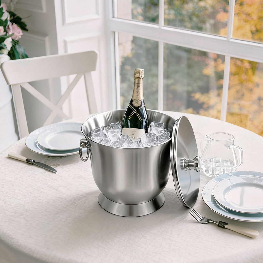 Fortune Candy Insulated Ice Bucket - Double Walled Stainless Steel Ice Bucket with Ice Tongs and Lid - 3.3 L