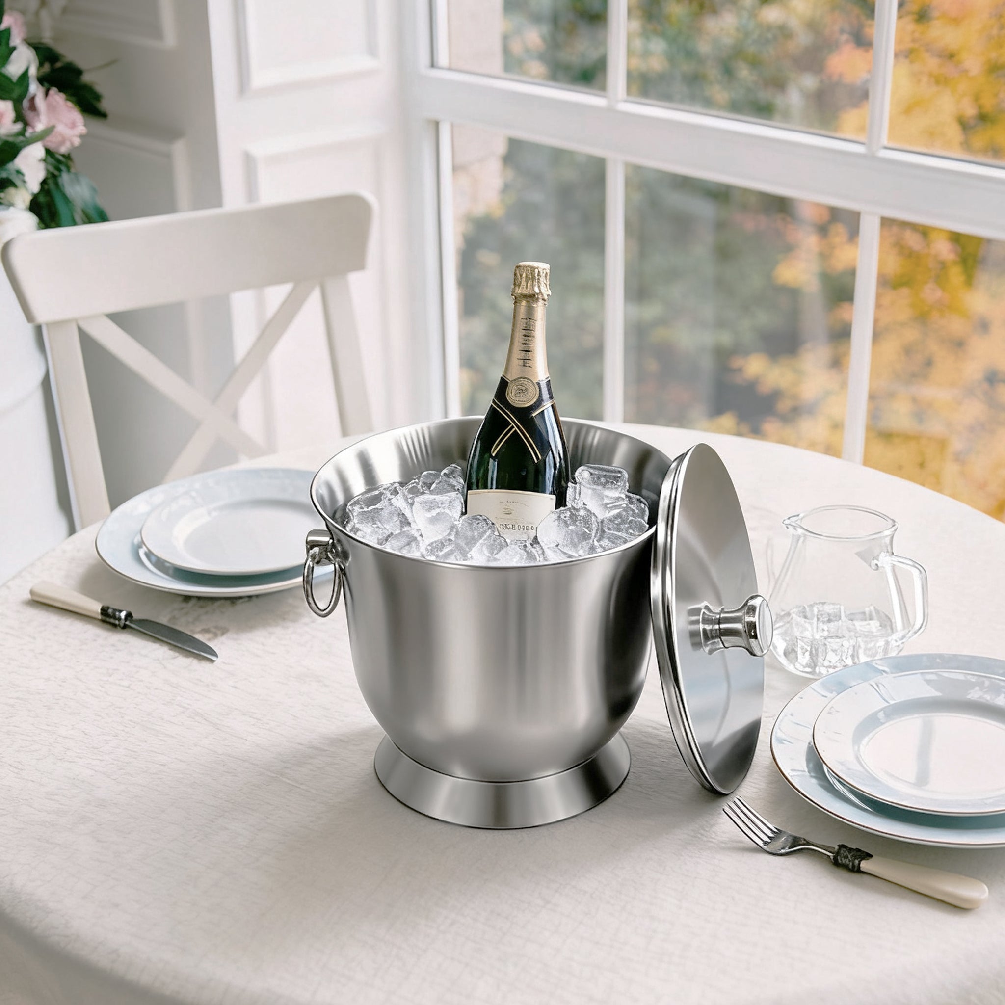 Fortune Candy Insulated Ice Bucket - Double Walled Stainless Steel Ice Bucket with Ice Tongs and Lid - 3.3 L