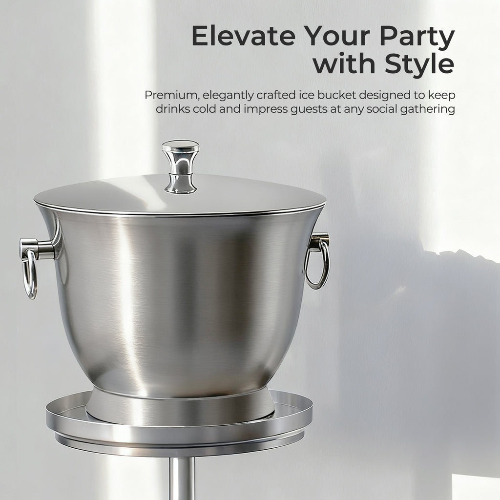 Fortune Candy Insulated Ice Bucket - Double Walled Stainless Steel Ice Bucket with Ice Tongs and Lid - 3.3 L
