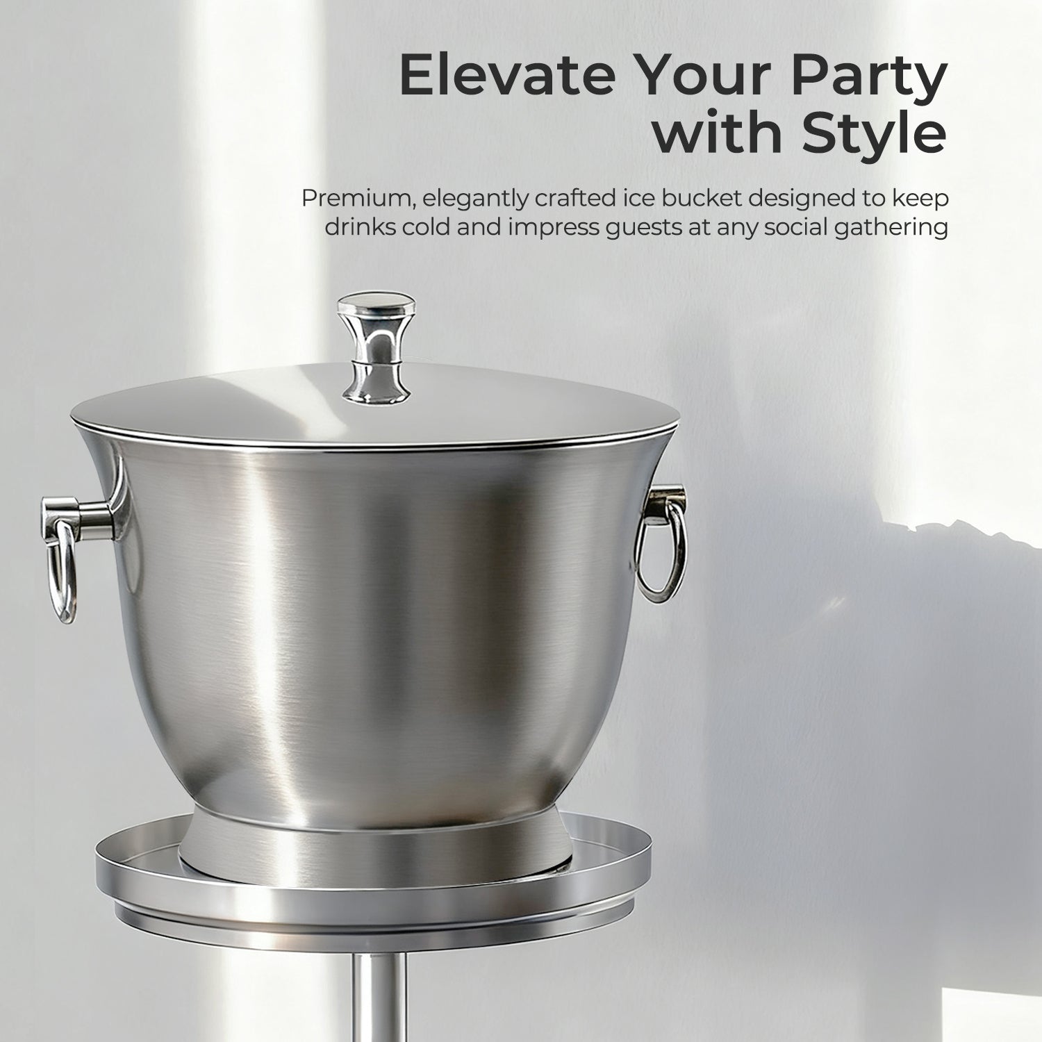 Fortune Candy Insulated Ice Bucket - Double Walled Stainless Steel Ice Bucket with Ice Tongs and Lid - 3.3 L