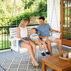 Wooden Porch Swing 3-Seater, High Backrest and Deep Seat, Bench Swing with Cupholders, Hanging Chains and 7mm Springs, Heavy Duty 880 LBS, for Outdoor Patio Garden (Pure White, 5 FT Extra Large)