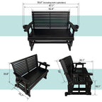 Fortune Candy Patio Glider with Cup Holders, High Roll Back and Deep Contoured Seat,Heavy Duty 800 Lb (Black, 4-feet)