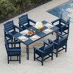 Poly Lumber Patio Dining Set, HIPS Outdoor 70.9-Inches Dining Table and Ladder Back Chairs, with Umbrella Hole, Weather Resistant (Navy Blue, 7 Piece)