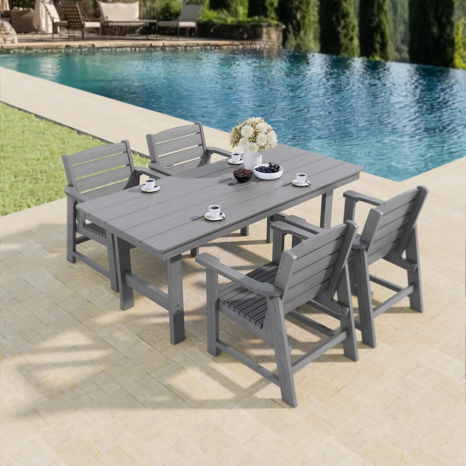 HDPE Patio Dining Table, with Umbrella Hole, Weather Resistant, for Outdoor, Garden, Yard (1 Piece - 70.7'' Table)