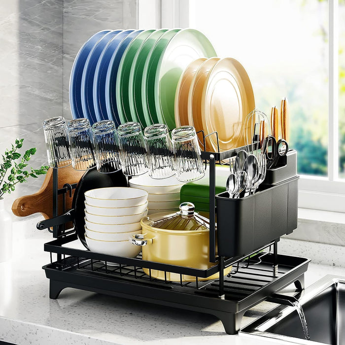 11.41'' Tall 2 Tier Dish Drying Rack, Large apacity, Black