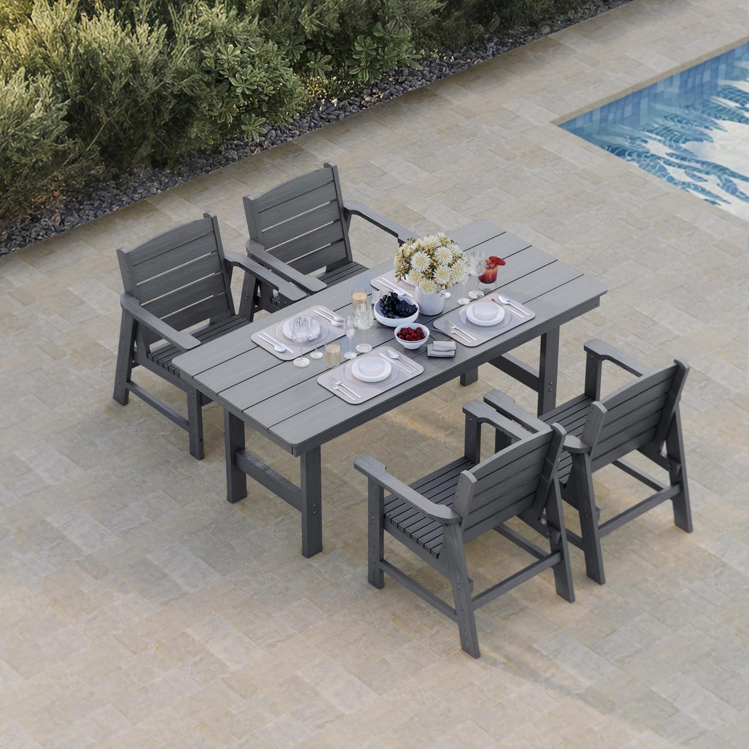grey patio table with umbrella hole Modern HDPE Patio Dining Set, Poly Lumber Table and Chair, with Umbrel – Fortune Candy