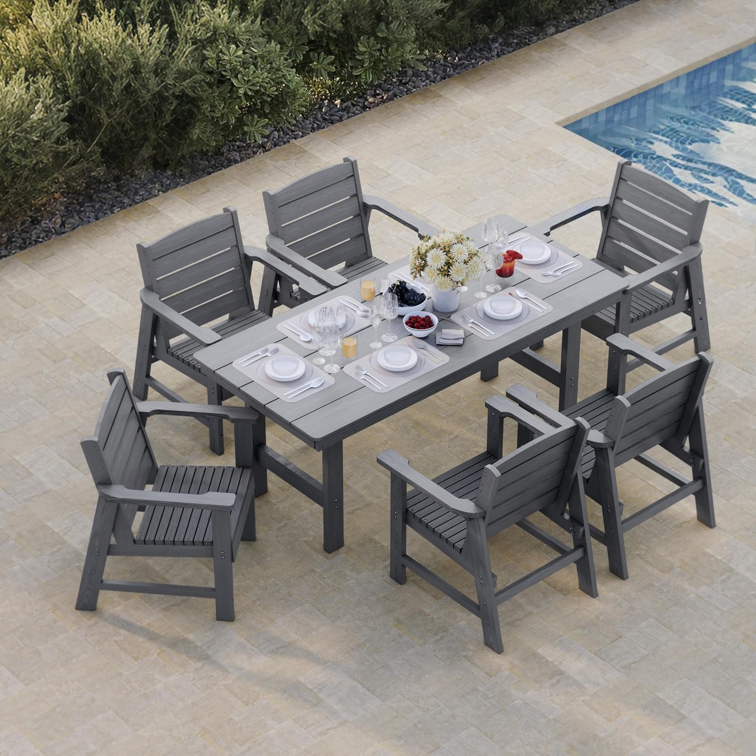 HDPE Patio Dining Table, with Umbrella Hole, Weather Resistant, for Outdoor, Garden, Yard (1 Piece - 70.7'' Table)