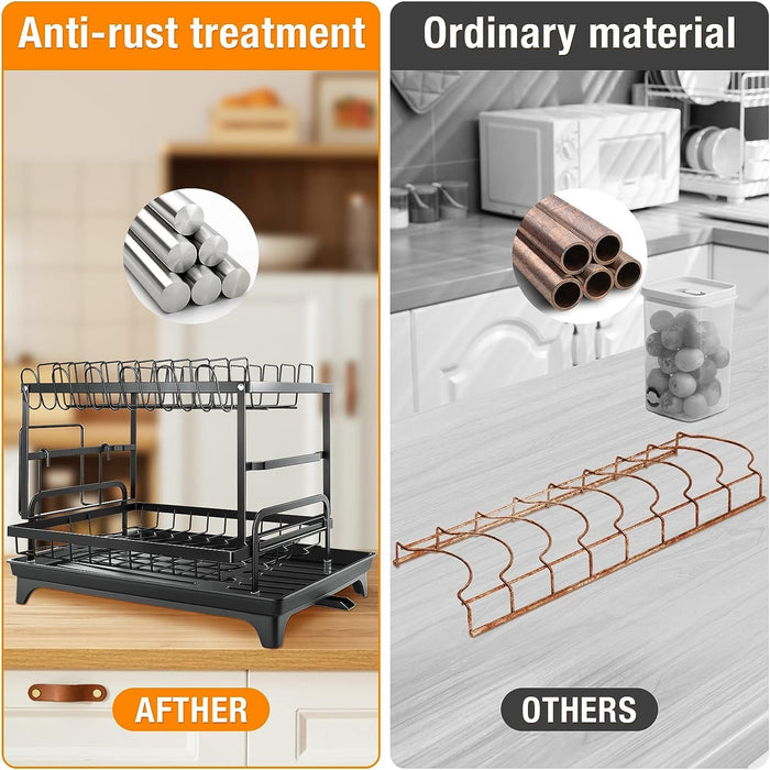 11.41'' Tall 2 Tier Dish Drying Rack, Large apacity, Black