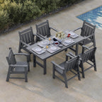 Modern HDPE Patio Dining Set, Poly Lumber Table and Chair, with Umbrella Hole, Weather Resistant, for Outdoor, Yard, Lawn (7 Piece)