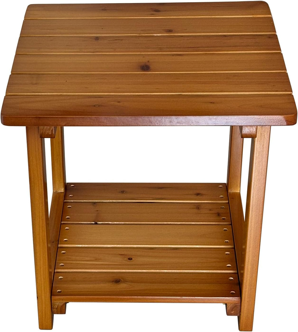 Outdoor Side Table, Solid Fir Wood, 17.7", 2-Tier End Table, Weather Resistant, for Patio, Pool, Porch (Teak Tone)
