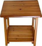 Outdoor Side Table, Solid Fir Wood, 17.7", 2-Tier End Table, Weather Resistant, for Patio, Pool, Porch (Teak Tone)