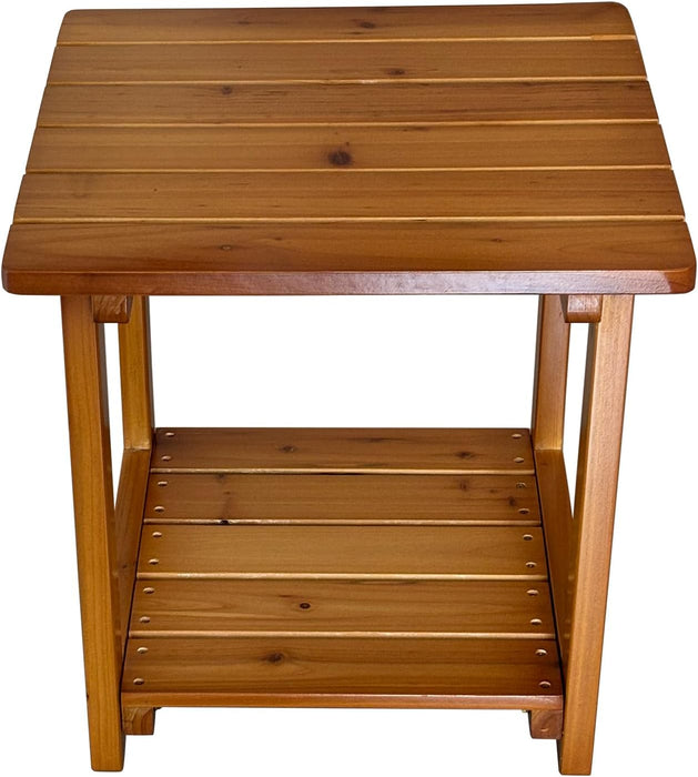 Outdoor Side Table, Solid Fir Wood, 17.7", 2-Tier End Table, Weather Resistant, for Patio, Pool, Porch (Teak Tone)