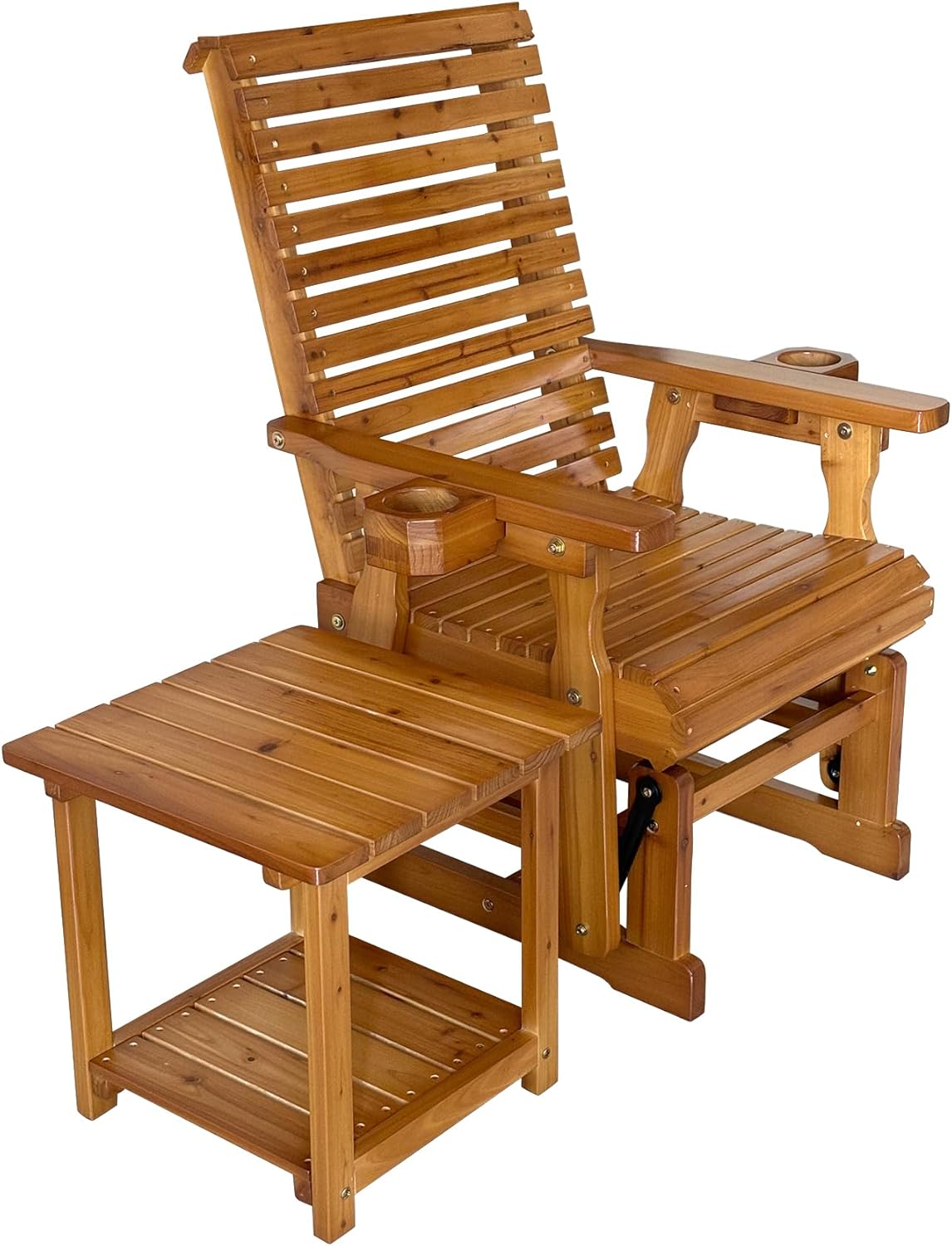 Outdoor Side Table, Solid Fir Wood, 17.7", 2-Tier End Table, Weather Resistant, for Patio, Pool, Porch (Teak Tone)