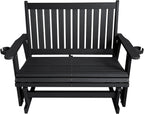 HIPS Patio Glider Two-Seat with Cup Holders, Durable HIPS Material, All-Weather Resistant, High Backrest and Deep Contoured Seat, Heavy Duty 900 LB, for Outdoor, Porch, Patio (Vanta Black)