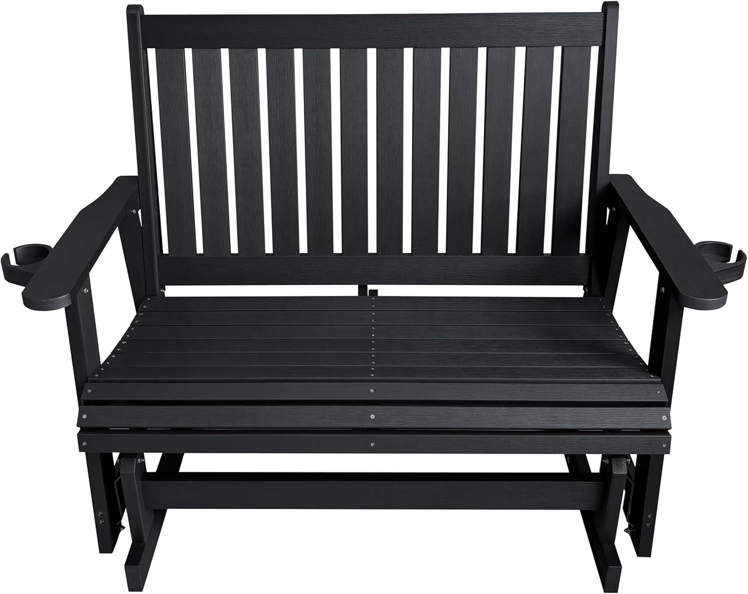HIPS Patio Glider Two-Seat with Cup Holders, Durable HIPS Material, All-Weather Resistant, High Backrest and Deep Contoured Seat, Heavy Duty 900 LB, for Outdoor, Porch, Patio (Vanta Black)
