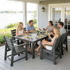 Modern HDPE Patio Dining Set, Poly Lumber Table and Chair, with Umbrella Hole, Weather Resistant, for Outdoor, Garden, Yard, Lawn