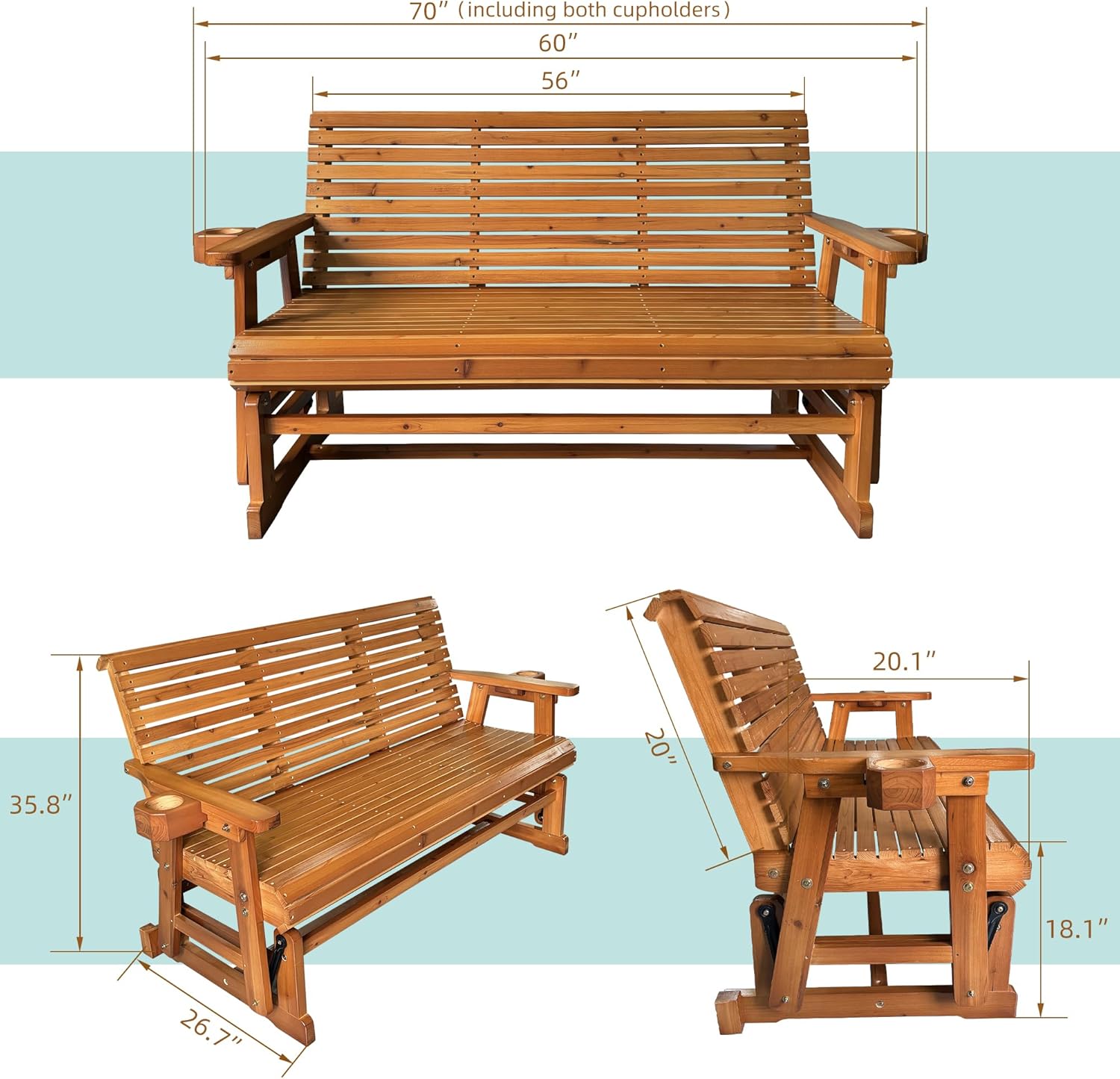 Patio Glider  3-Seater,  Brown