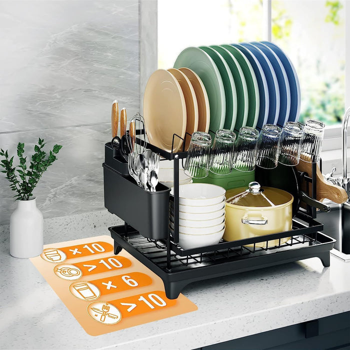 11.41'' Tall 2 Tier Dish Drying Rack, Large apacity, Black