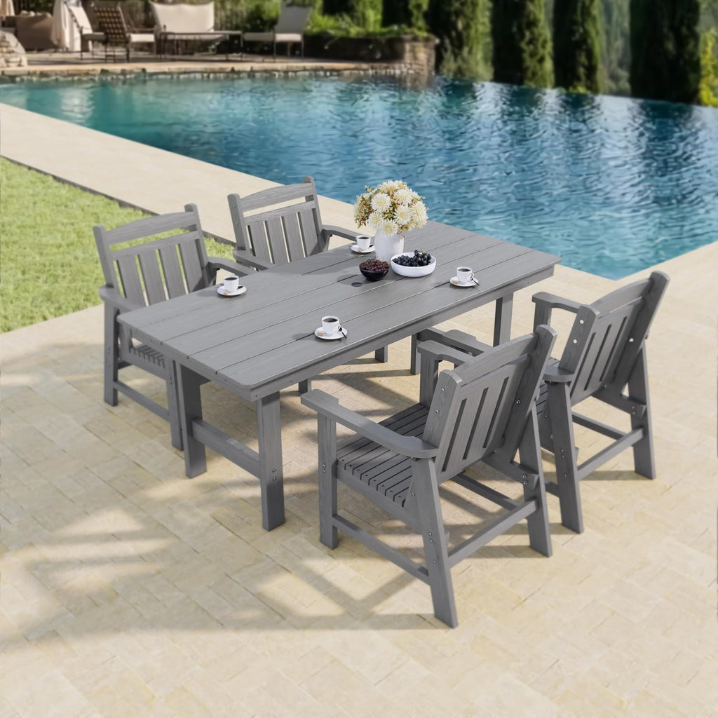 Modern HDPE Patio Dining Table, with Umbrella Hole, Weather Resistant, for Outdoor, Yard, Lawn (Grey, 1 Piece - 35.7'' Table)
