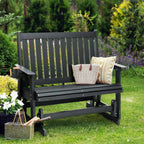 HIPS Patio Glider Two-Seat with Cup Holders, Durable HIPS Material, All-Weather Resistant, High Backrest and Deep Contoured Seat, Heavy Duty 900 LB, for Outdoor, Porch, Patio (Vanta Black)