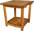 Outdoor Side Table, Solid Fir Wood, 17.7", 2-Tier End Table, Weather Resistant, for Patio, Pool, Porch (Teak Tone)