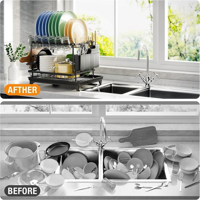 11.41'' Tall 2 Tier Dish Drying Rack, Large apacity, Black