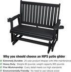 HIPS Patio Glider Two-Seat with Cup Holders, Durable HIPS Material, All-Weather Resistant, High Backrest and Deep Contoured Seat, Heavy Duty 900 LB, for Outdoor, Porch, Patio (Vanta Black)