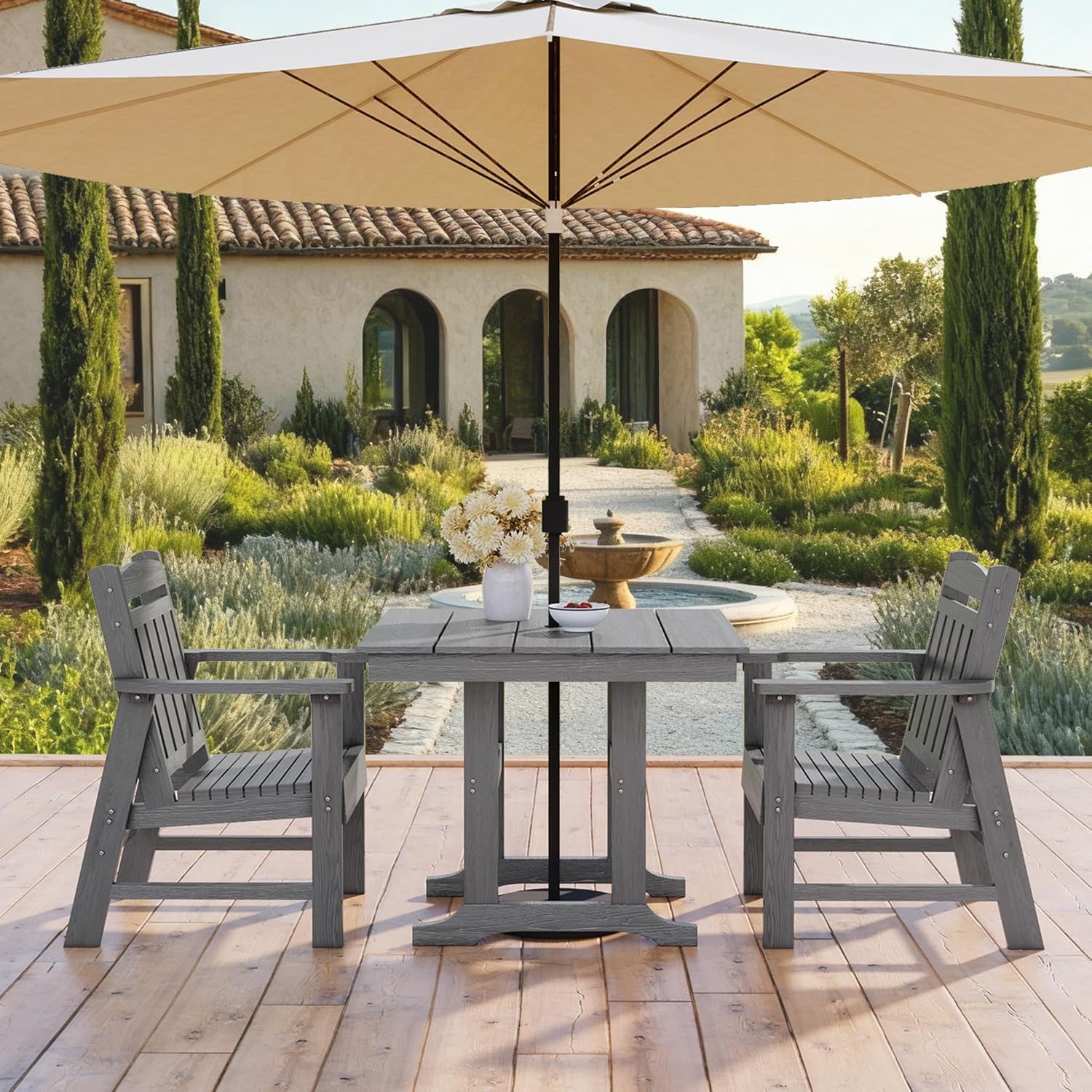 Modern HDPE Patio Dining Set, Poly Lumber Table and Chair, with Umbrella Hole, Weather Resistant, for Outdoor, Yard, Lawn (5 Piece - 35.7'' Table)