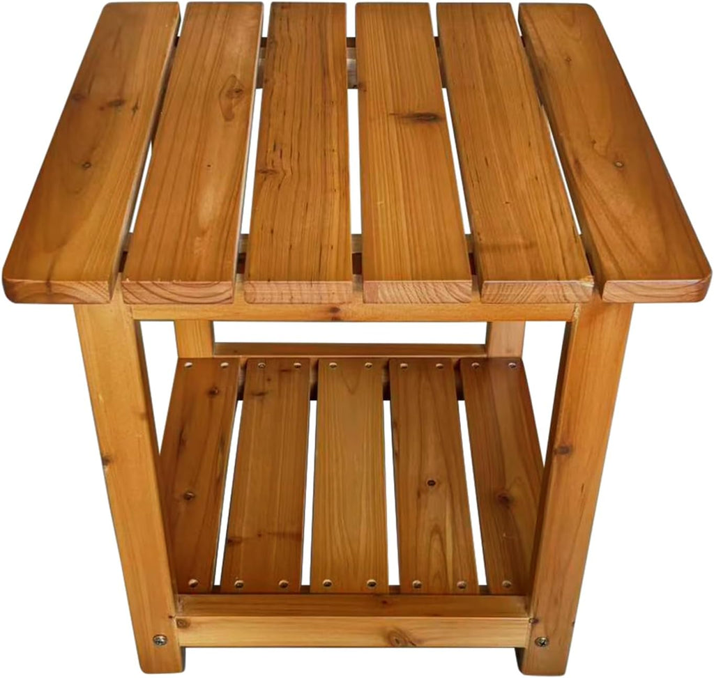 Outdoor Side Table, Solid Fir Wood, 17.7", 2-Tier End Table, Weather Resistant, for Patio, Pool, Porch (Teak Tone)