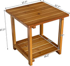 Outdoor Side Table, Solid Fir Wood, 17.7", 2-Tier End Table, Weather Resistant, for Patio, Pool, Porch (Teak Tone)