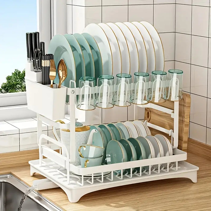 11.41'' Tall 2 Tier Dish Drying Rack, Large apacity, White