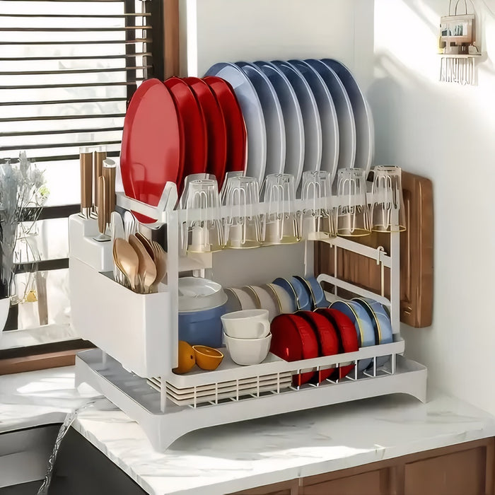 11.41'' Tall 2 Tier Dish Drying Rack, Large apacity, White