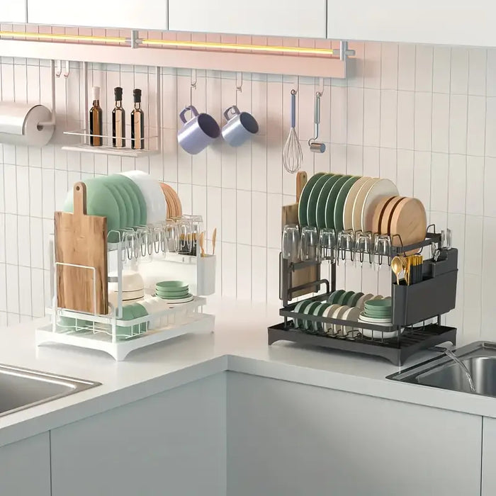 11.41'' Tall 2 Tier Dish Drying Rack, Large apacity, White