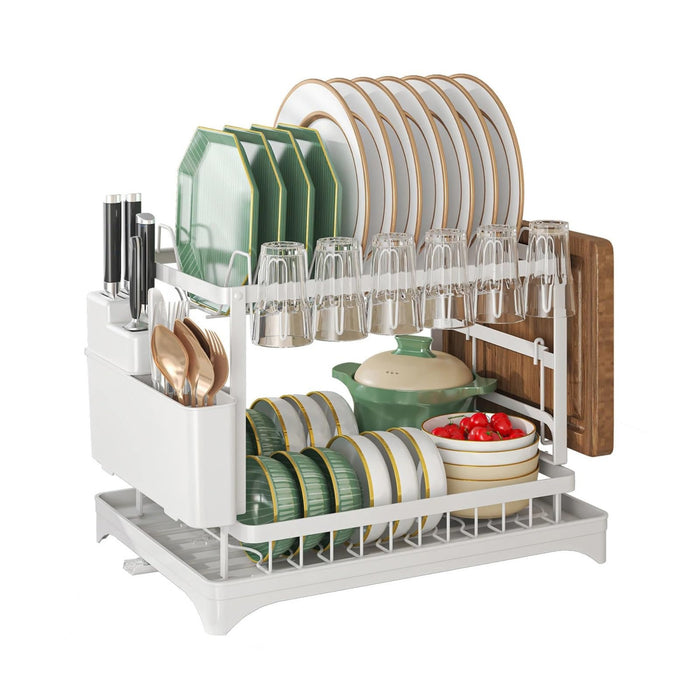 11.41'' Tall 2 Tier Dish Drying Rack, Large apacity, White