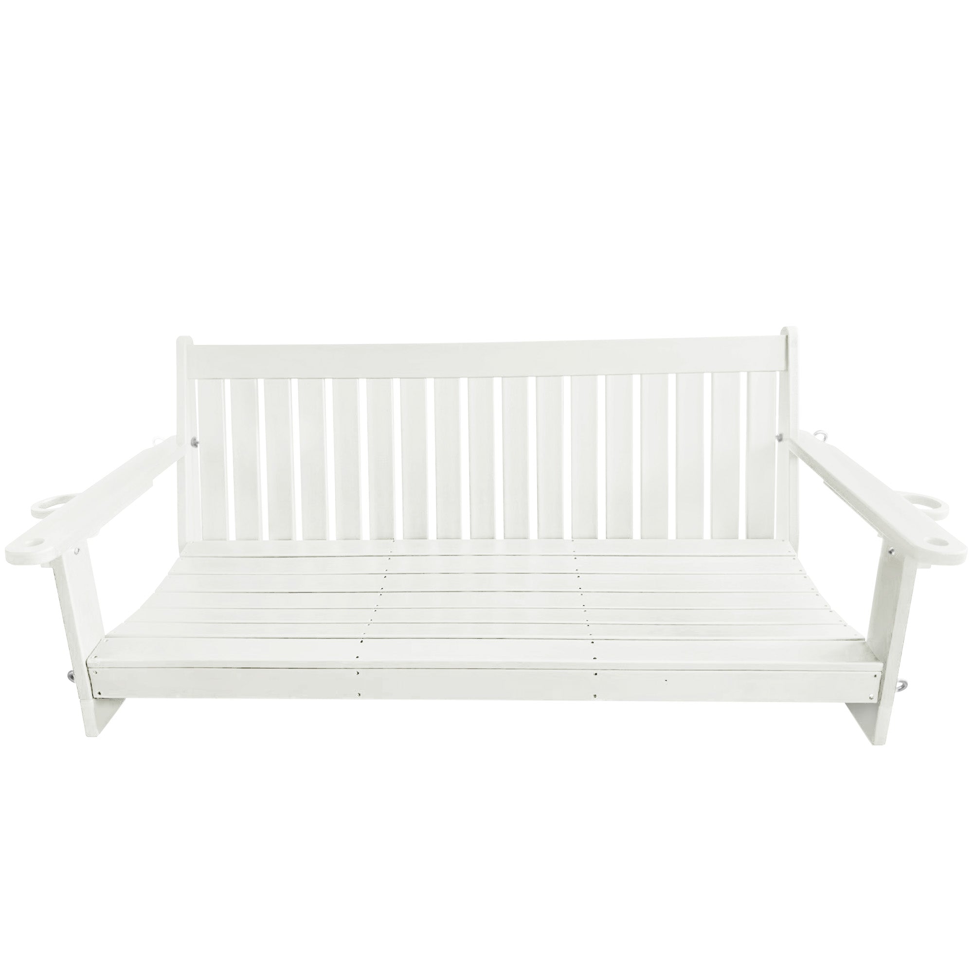 HDPE 3-Seater Porch Swing, 5-Feet Bench Swing with Foldable Cup Holders,18/8 Stainless Steel Hardware, High Backrest and Deep Contoured Seat (White, 5-feet)