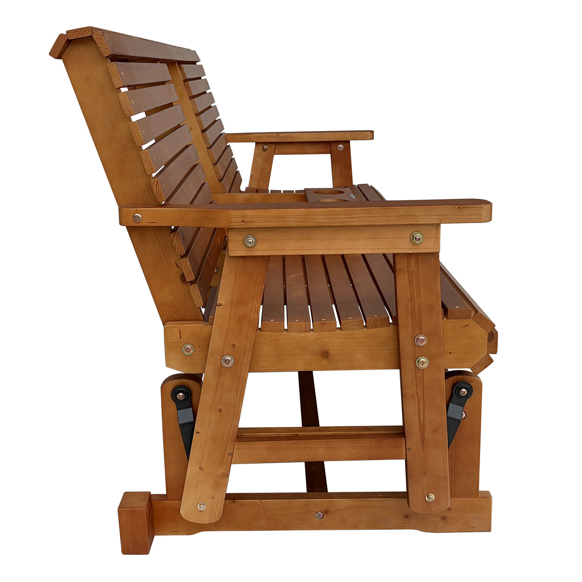 Patio Glider with Foldable Cup Holders, High Roll Back and Deep Contoured Seat, Heavy Duty 880 Lb (Brown, 2-Seater)