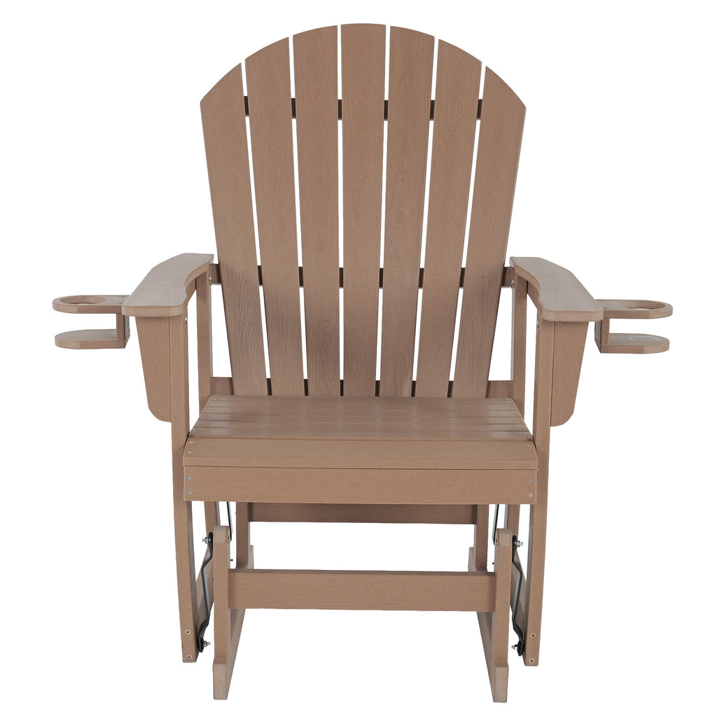 HDPE Patio Glider with Cup Holders, Curved High Backrest and Deep Seat, All-Weather Resistant, Heavy Duty 500 Pounds (Brown, 1-Seat)