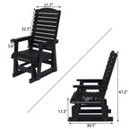 Poly Lumber Patio Glider for One Person, with Cup Holders, High Backrest and Deep Contoured Seat, HIPS Material, All-Weather Resistant, Heavy Duty 700 Pounds (Black)