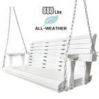Wooden Porch Swing 3-Seater, High Backrest and Deep Seat, Bench Swing with Cupholders, Hanging Chains and 7mm Springs, Heavy Duty 880 LBS, for Outdoor Patio Garden (Pure White, 5 FT Extra Large)