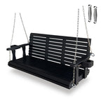 Wooden Porch Swing 3-Seater, High Backrest and Deep Seat, Bench Swing with Cupholders, Hanging Chains and 7mm Springs, Heavy Duty 880 LBS, for Outdoor Patio Garden (Carbon Black, 5 FT Extra Large)