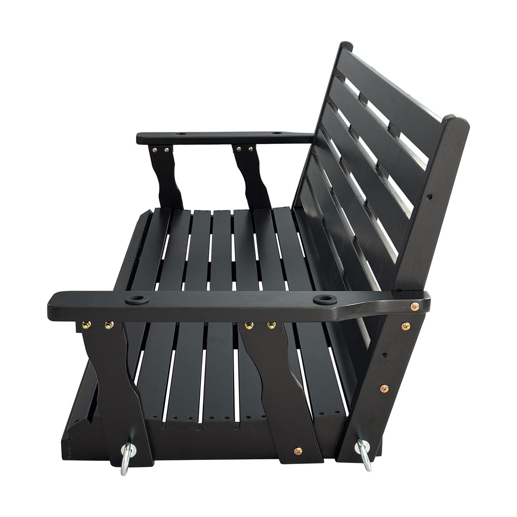 Wooden Porch Swing, Ergonomic Seat, Bench Swing with Hanging Chains and 7mm Springs, Heavy Duty 800 LBS, for Outdoor Patio Garden Yard (Carbon Black, 3-Seater Extra Large)