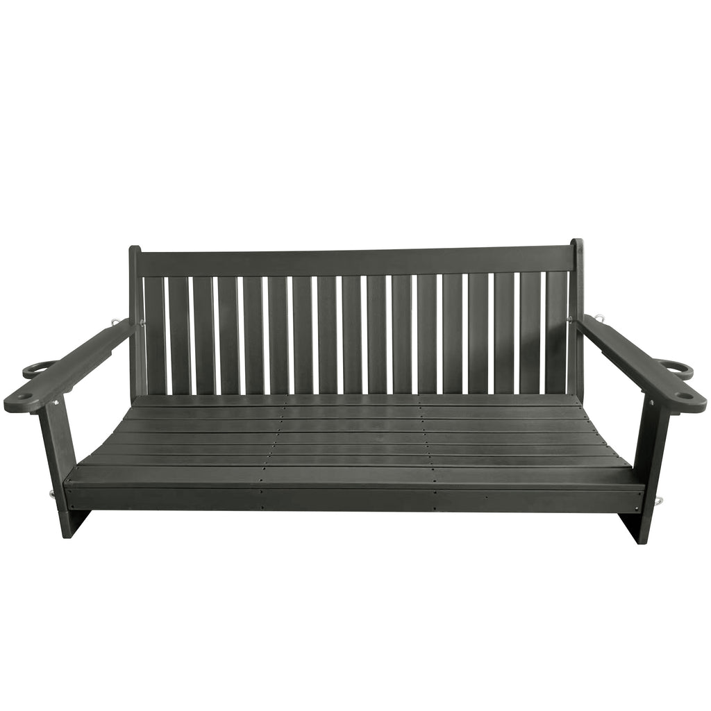 HDPE 3-Seater Porch Swing, 5-Feet Bench Swing with Foldable Cup Holders,18/8 Stainless Steel Hardware, High Backrest and Deep Contoured Seat (Gray, 5-feet)