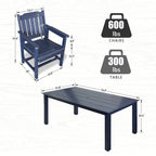 Modern HDPE Patio Dining Set, Poly Lumber Table and Chair, with Umbrella Hole, Weather Resistant, for Outdoor, Yard, Lawn (5 Piece, Navy Blue)