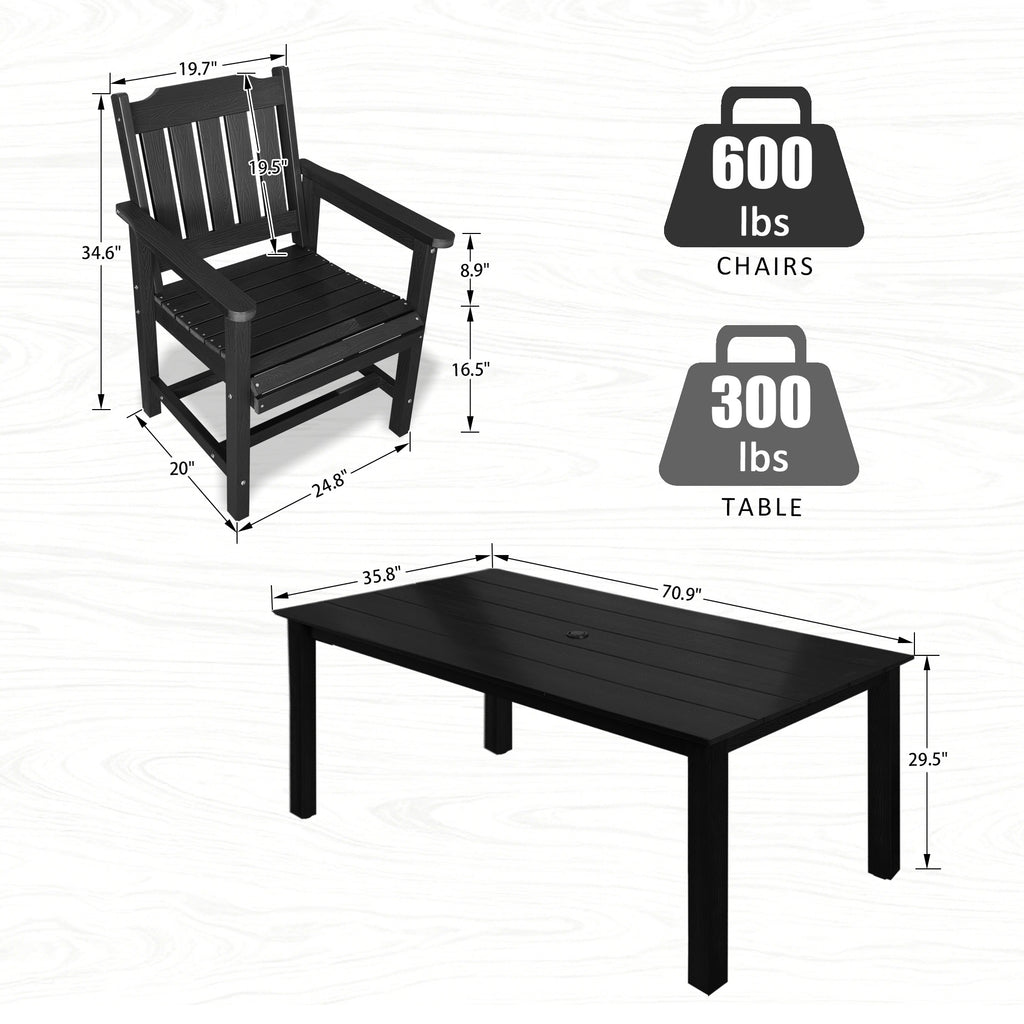 Poly Lumber Patio Dining Chair Set of Two, HIPS Outdoor Dining Chairs, Weather Resistant, Slat Back (2 Piece, Black)